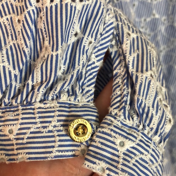 LILLY PULITZER size XLarge Gold LOGO buttons Long Tunic Floral Preppy $228 NEW - Picture 13 of 16